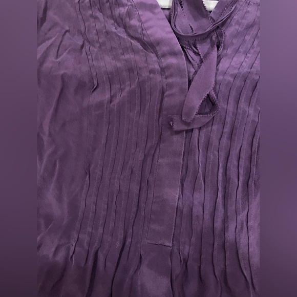 ELIE TAHARI 100% Silk Long Sleeve Bow Purple Ruffled Top Size Small - Picture 6 of 10